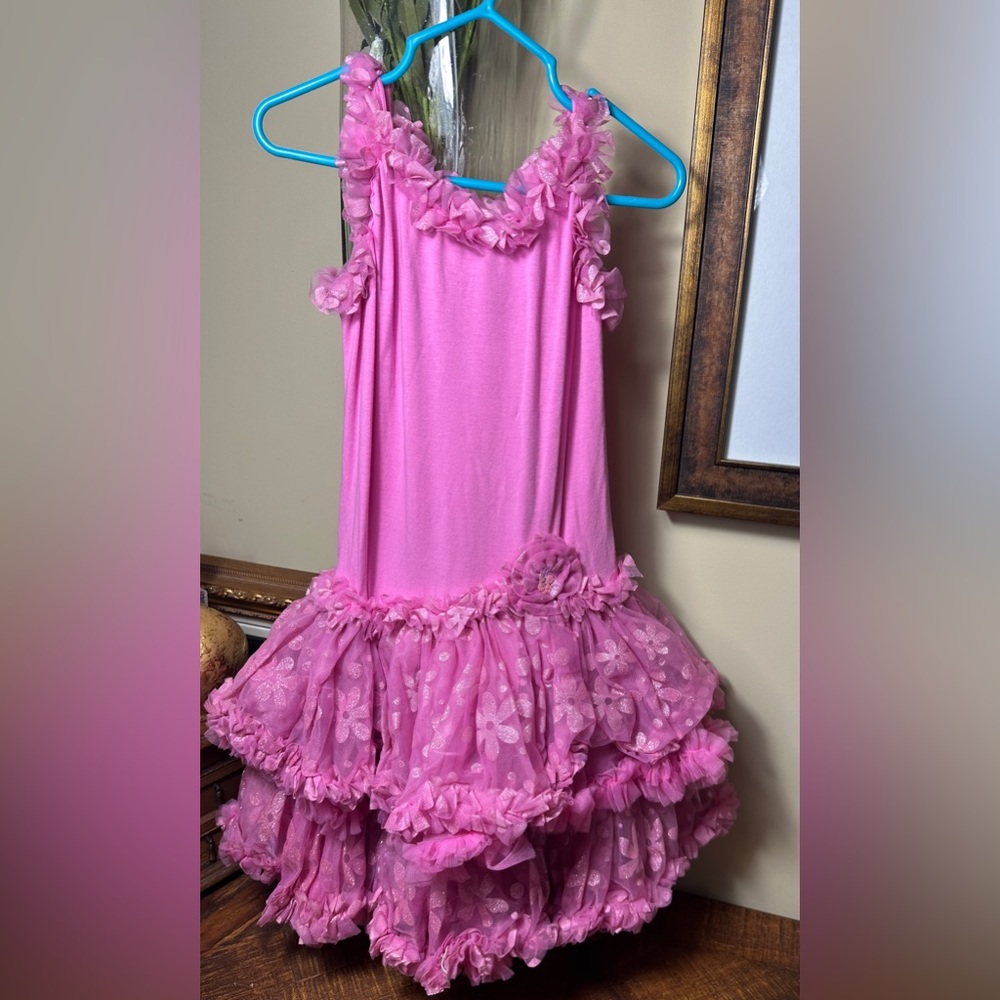 NWT 6X Gigi Boutique Ruffle Twirl Dress, Sparkle Glitter Flowers